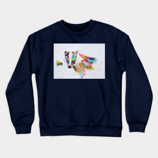 Colourful Badger Looking at a Bumble bee Crewneck Sweatshirt by Casimirasquirkyart